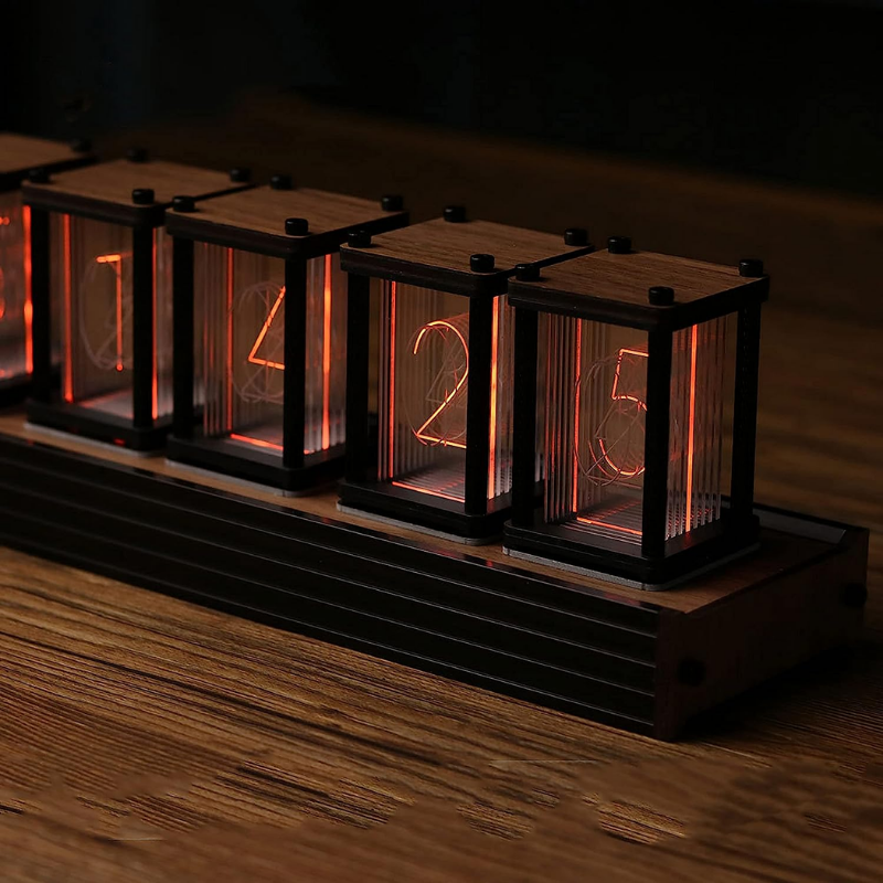 Walnut Nixie-Tube Style RGB LED Clock | Retro Digital Timepiece