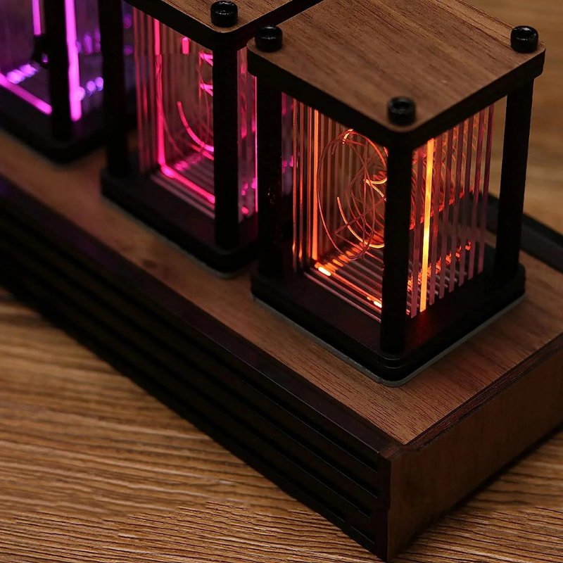 Walnut Nixie-Tube Style RGB LED Clock | Retro Digital Timepiece