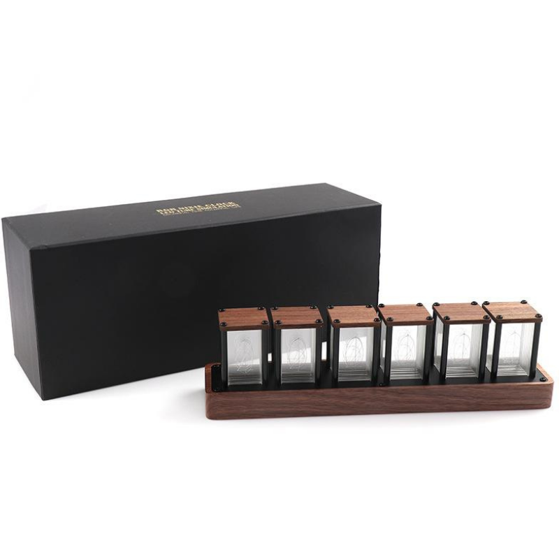 Walnut Nixie-Tube Style RGB LED Clock | Retro Digital Timepiece